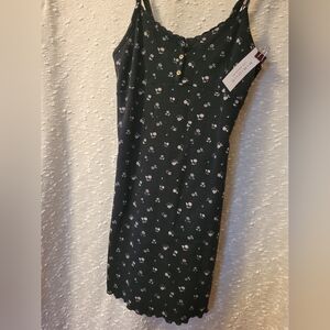 Floral Black Dress with Spaghetti Straps Button Down